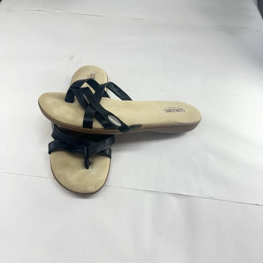 Bass Sunjuns Womens Black Leather Slip On Thong Sandals 9M